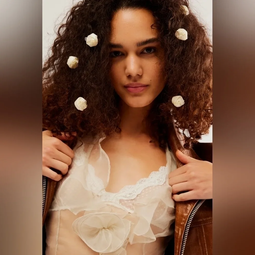 NWT Free People White Rosemary's Rose Set Of 6 Clips